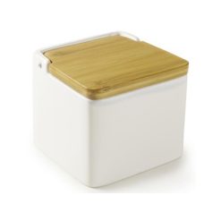 SALERO PORCELANA TAPA MADERA 11x11 cm. IBILI