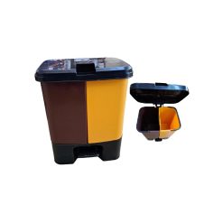 CUBO BASURA DOBLE Compart.30+30 L. MARRON/AMARILLO C/PEDAL