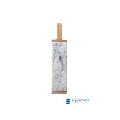 TABLA MARMOL BLANCO 51X10X2 cm. C/SOPORTE BAMBU/MANGO SUPREM