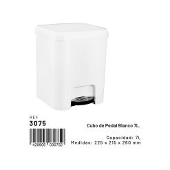 PAPELERA Plast. C/PEDAL 7 L. ECO BLANCA
