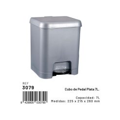 PAPELERA Plast. C/PEDAL 7 L. ECO PLATA