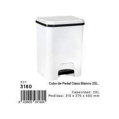 PAPELERA Plast. C/PEDAL 20 L. ECO BLANCA