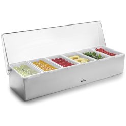 CONTENEDOR COCTAIL INOX C/TAPA 6 COMPARTIMENTOS
