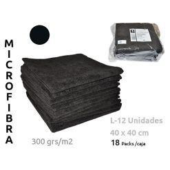 PAÑO MICROFIBRA NEGRO 40x40 BOLSA 12 UNIDADES.