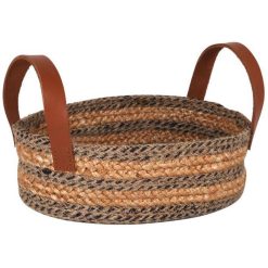 CESTA YUTE C/ASA PIEL 25x18x8cm. &