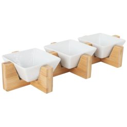 SET 3 BOWL MING(B1255) C/SOPORTE BAMBU 32x12x5cm. PORCELANA