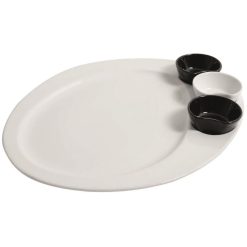 PLATO+2 SALSERAS NEGRAS+1 BLANCA PORCELANA=