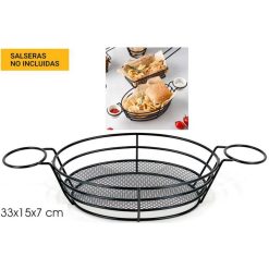 CESTA INOX BURGUER NEGRA C/SOPORTES PARA SALSAS